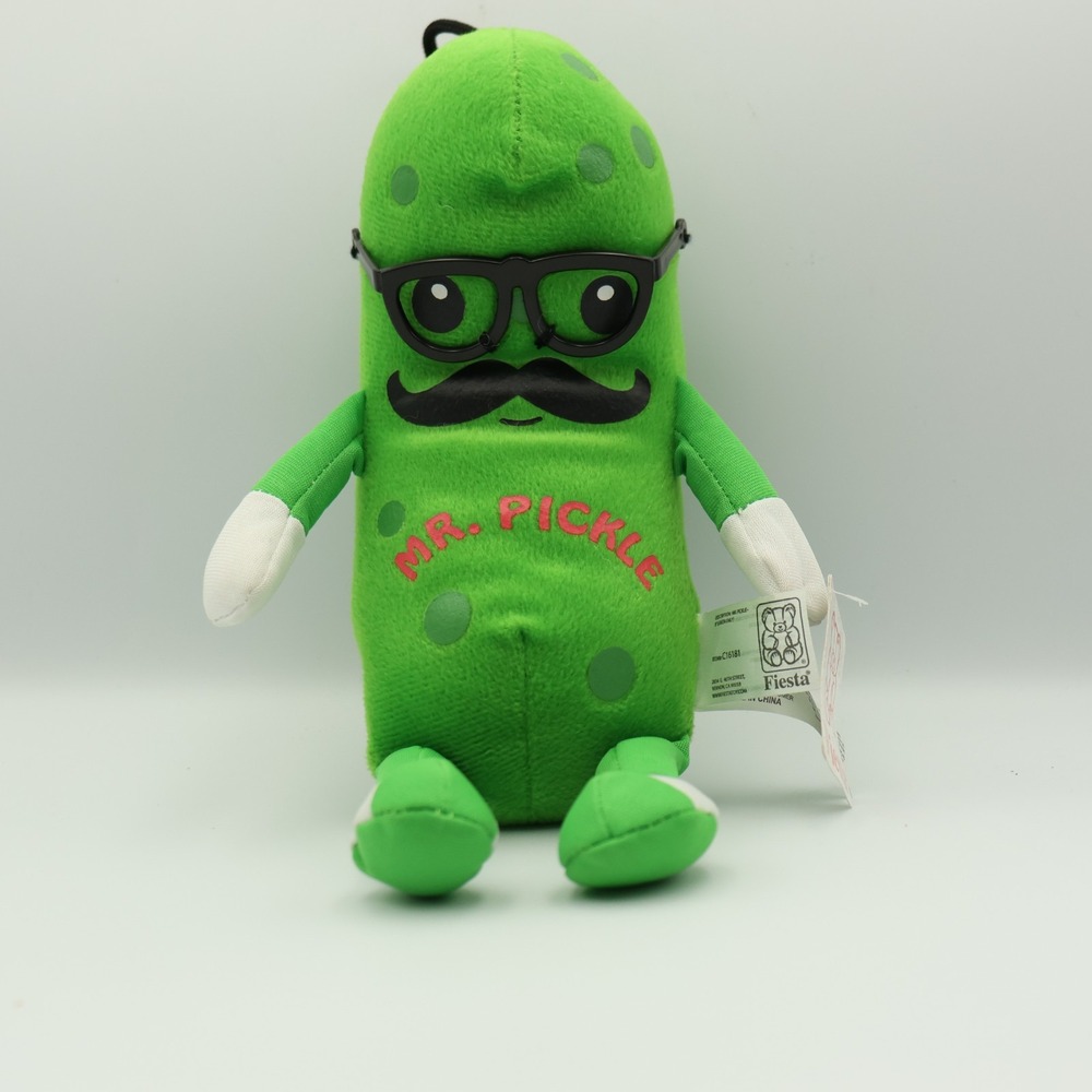 Mr. Pickle Plush 8" Glasses Mustache Legs Toy Stuffy Hanging Green Fiesta NEW